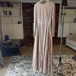 Pink Long Sleeve Bishop Gown for Brides